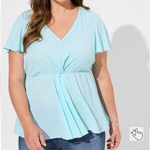 Georgette Twist Surplice Flutter Sleeve Blouse